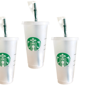 frosted plastic cups with lids and straws