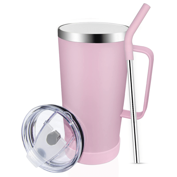 insulated tumbler with straw and handle