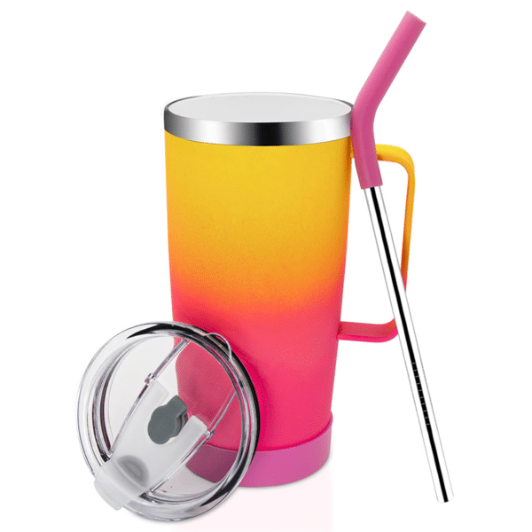 insulated tumbler with straw and handle