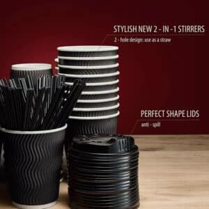 paper cups with lids and straws