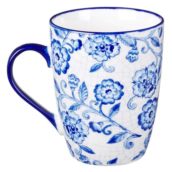 blue and white ceramic mugs