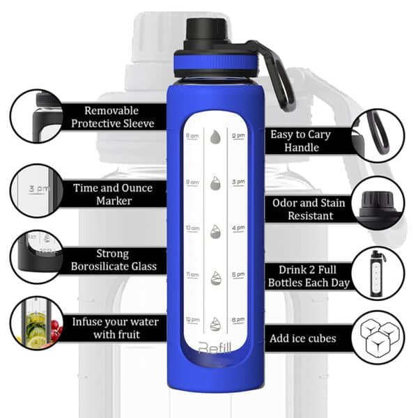 blue glass water bottles