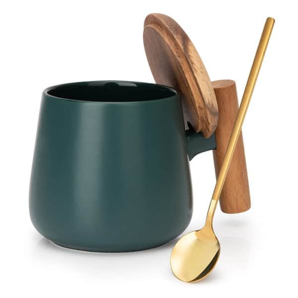 ceramic mug with lid and spoon