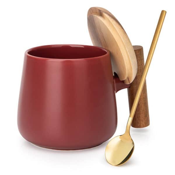 ceramic mug with lid and spoon