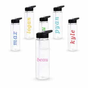 clear water bottle with straw