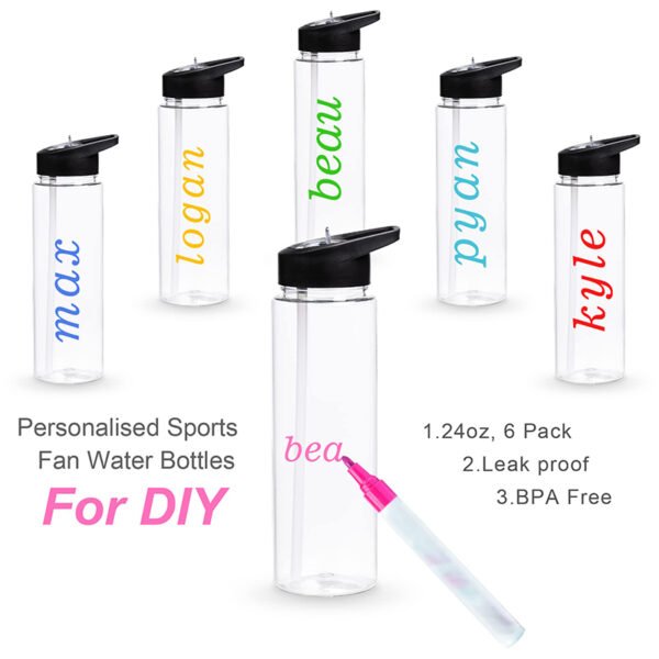 clear water bottle with straw