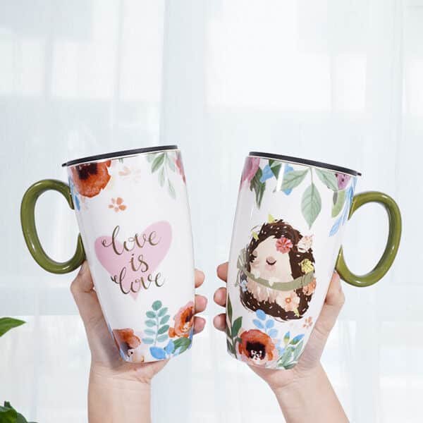 large ceramic mug with lid