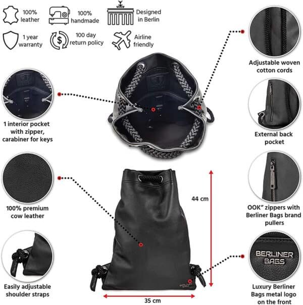 black leather drawstring backpack