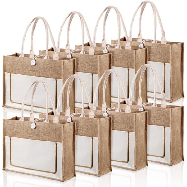 jute tote bag with canvas pocket