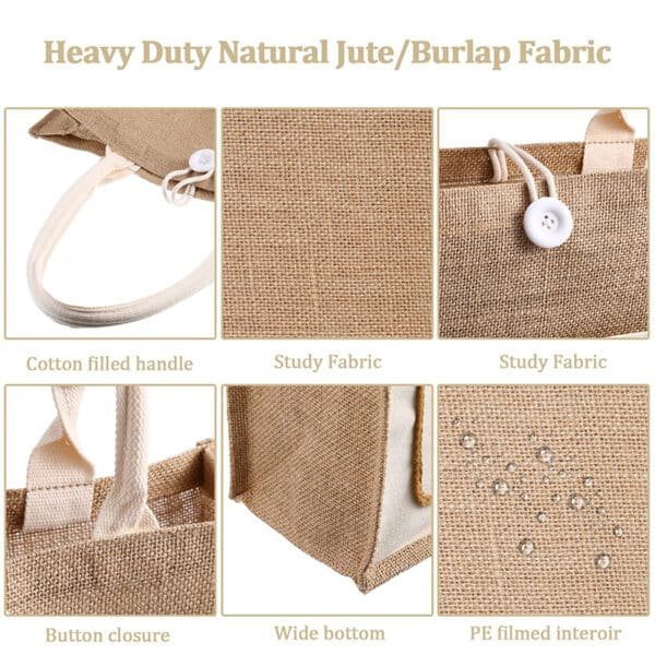 jute tote bag with canvas pocket