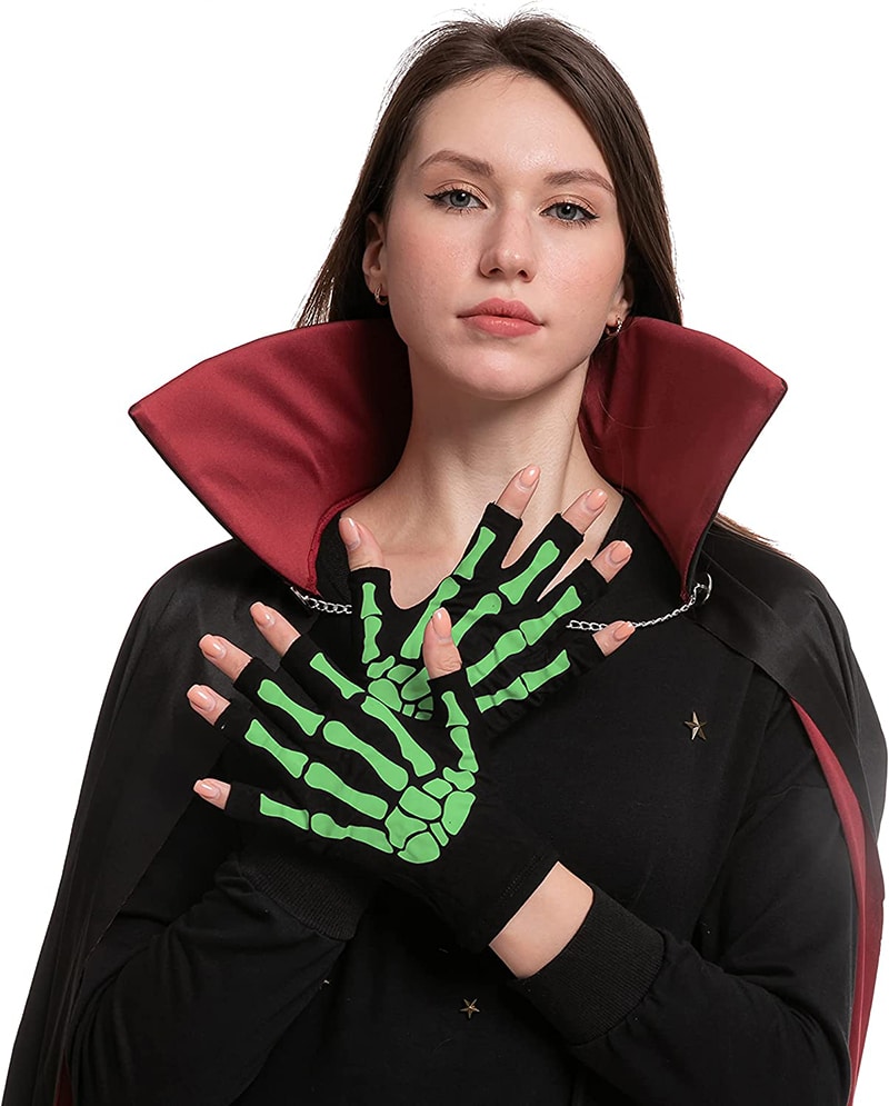 The Noodley White LED Light-Up Glow In Dark Skeleton Gloves For Kids Toy Gift